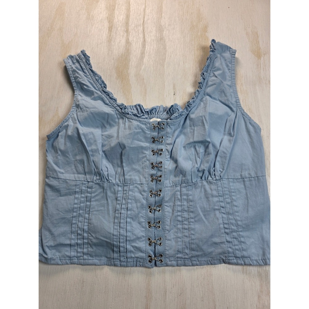 Jopna Light Blue Cotton Corset Tank Top Hook Eye Cottagecore Boho Womens Large